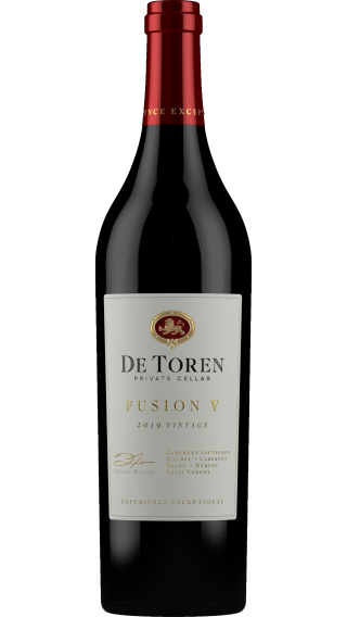 Bottle of De Toren Private Cellar Fusion V 2020 wine 750 ml